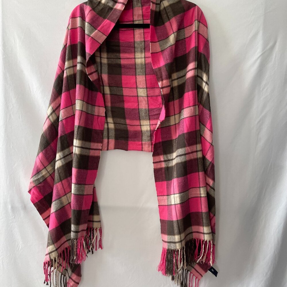 Gap Womens Multicolor Fringe Hem Plaid Print Cozy Autumn Comfort Scarf One Size